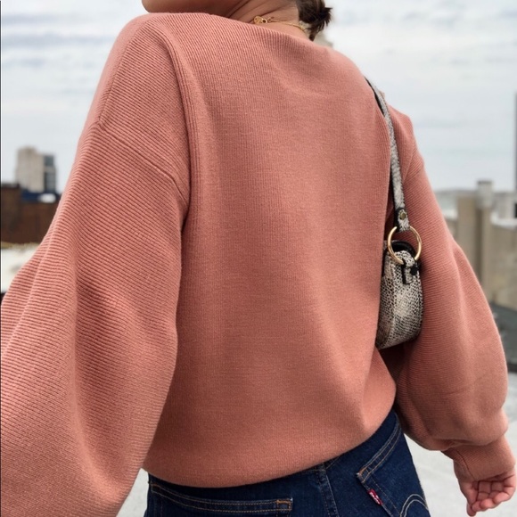 Yasmine Puff Sleeve Cozy Knit Sweater - Blush - Picture 3 of 8